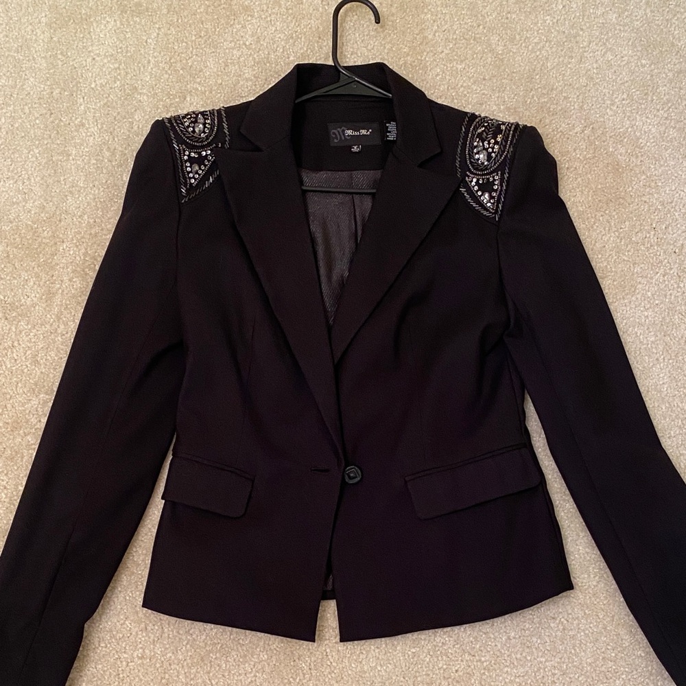 Miss Me Black Blazer with Embellished Shoulders